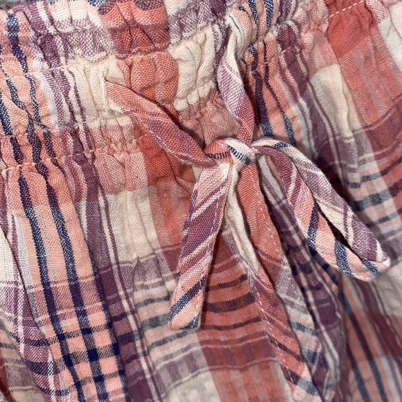 American Eagle crop top plaid small tank shirt smocked stretch‎ soft preppy NEW - Picture 4 of 6